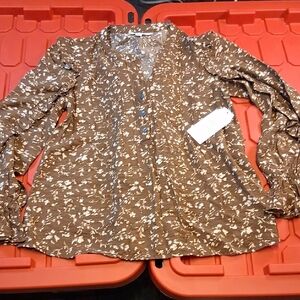 Time and Tru Brown Floral Top XS 0-2,long Sleeve Gather at wrist
